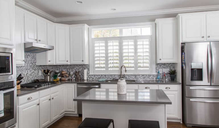 Polywood shutters in a Boise gourmet kitchen.